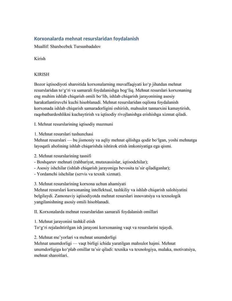 Mehnat Resurslaridan Foydalanish