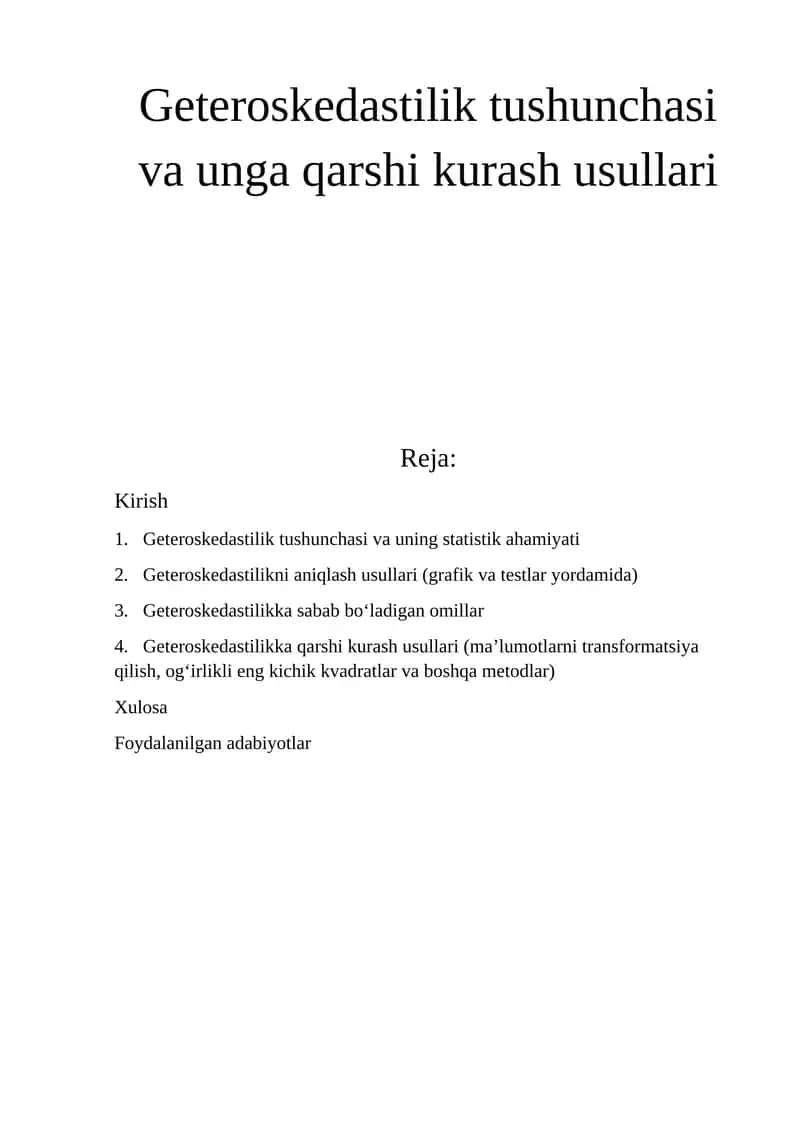 Geteroskedastilik tushunchasi va unga qarshi kurash usullari