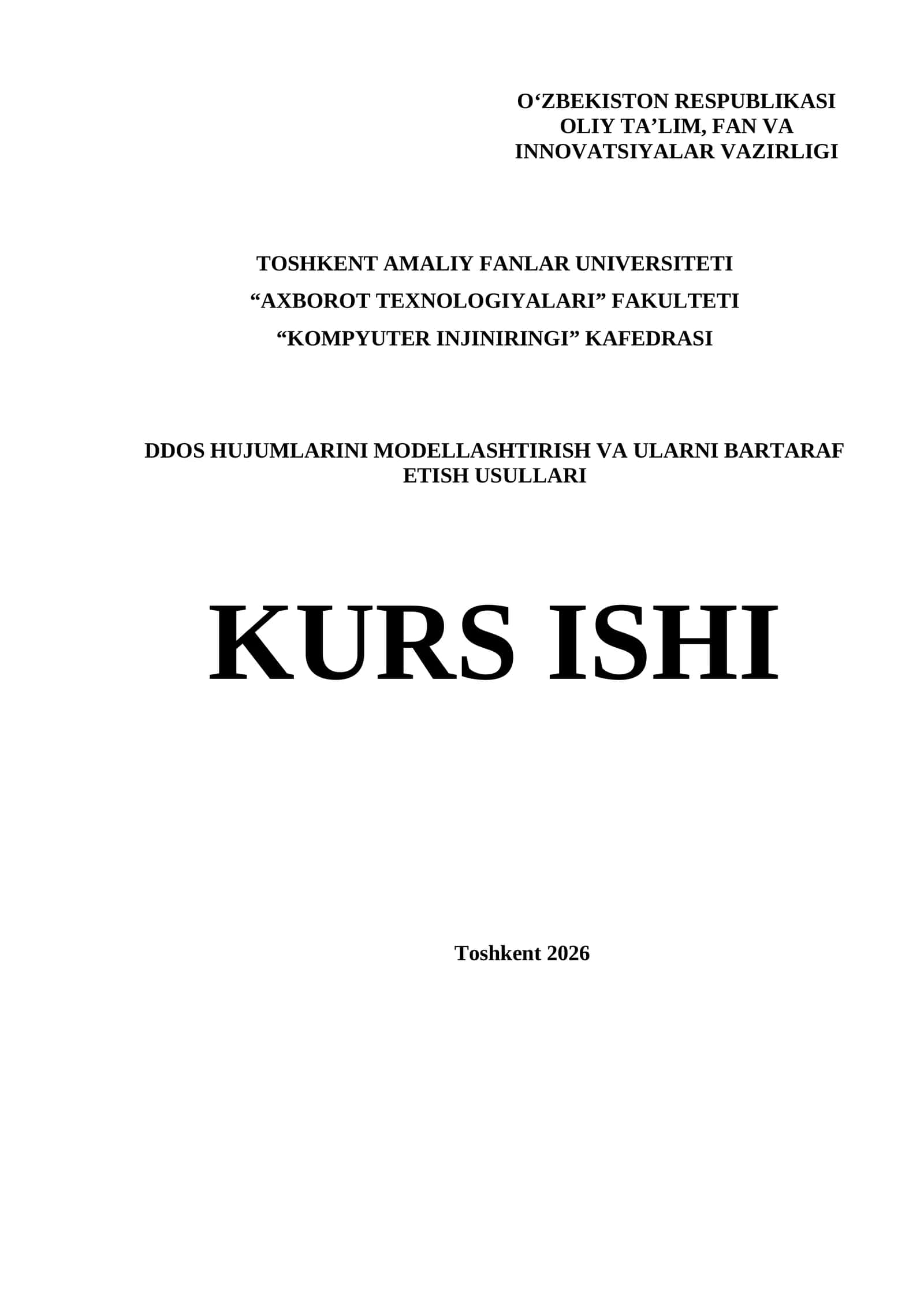 DDOS Hujumlarini Modellashtirish va Ularni Bartaraf Etish Usullari