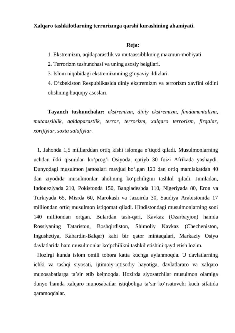 Xalqaro Tashkilotlarning Terrorizmga Qarshi Kurashining Ahamiyati