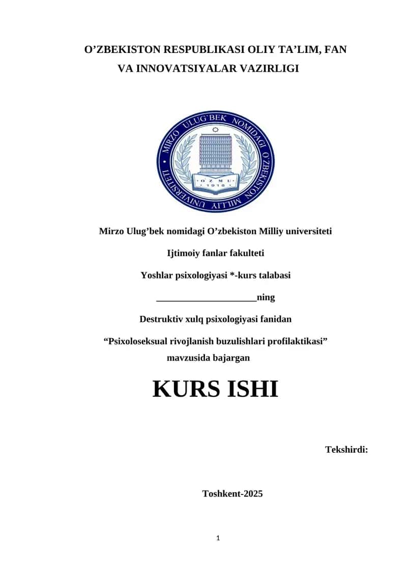 Psixoloseksual rivojlanish buzulishlari profilaktikasi
