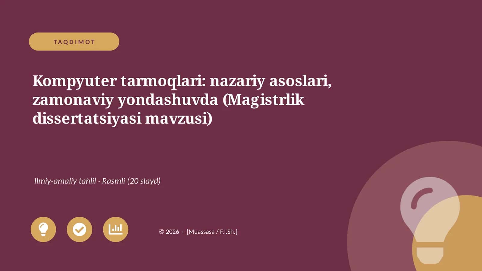 Kompyuter tarmoqlari: nazariy asoslari, zamonaviy yondashuvda (Magistrlik dissertatsiyasi mavzusi)