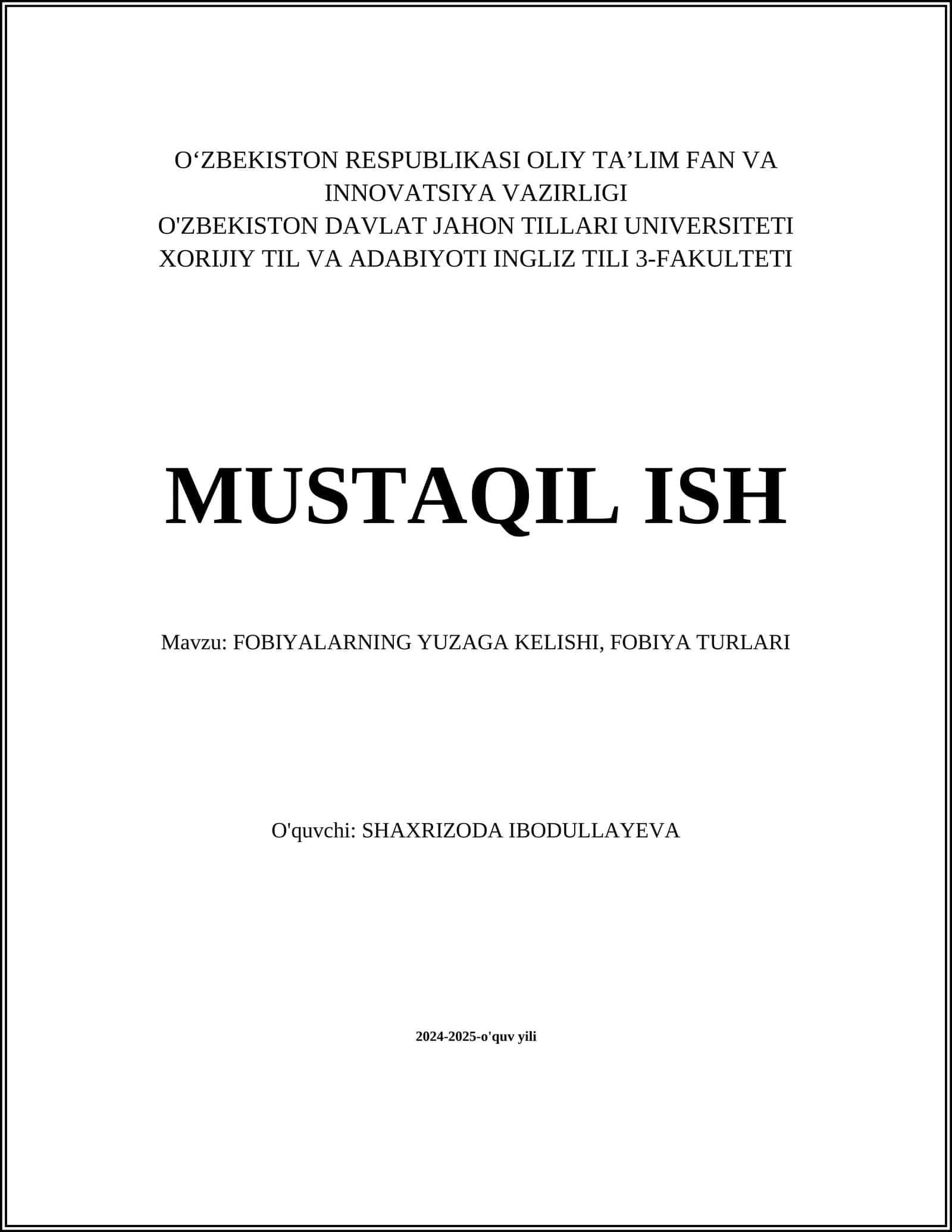 FOBIYALARNING YUZAGA KELISHI, FOBIYA TURLARI