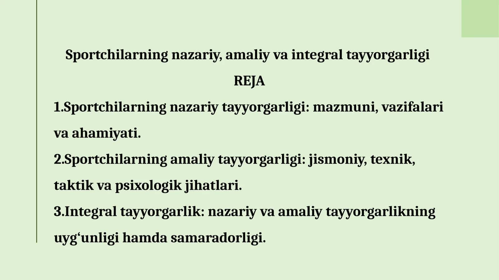Sportchilarning nazariy, amaliy va integral tayyorgarligi