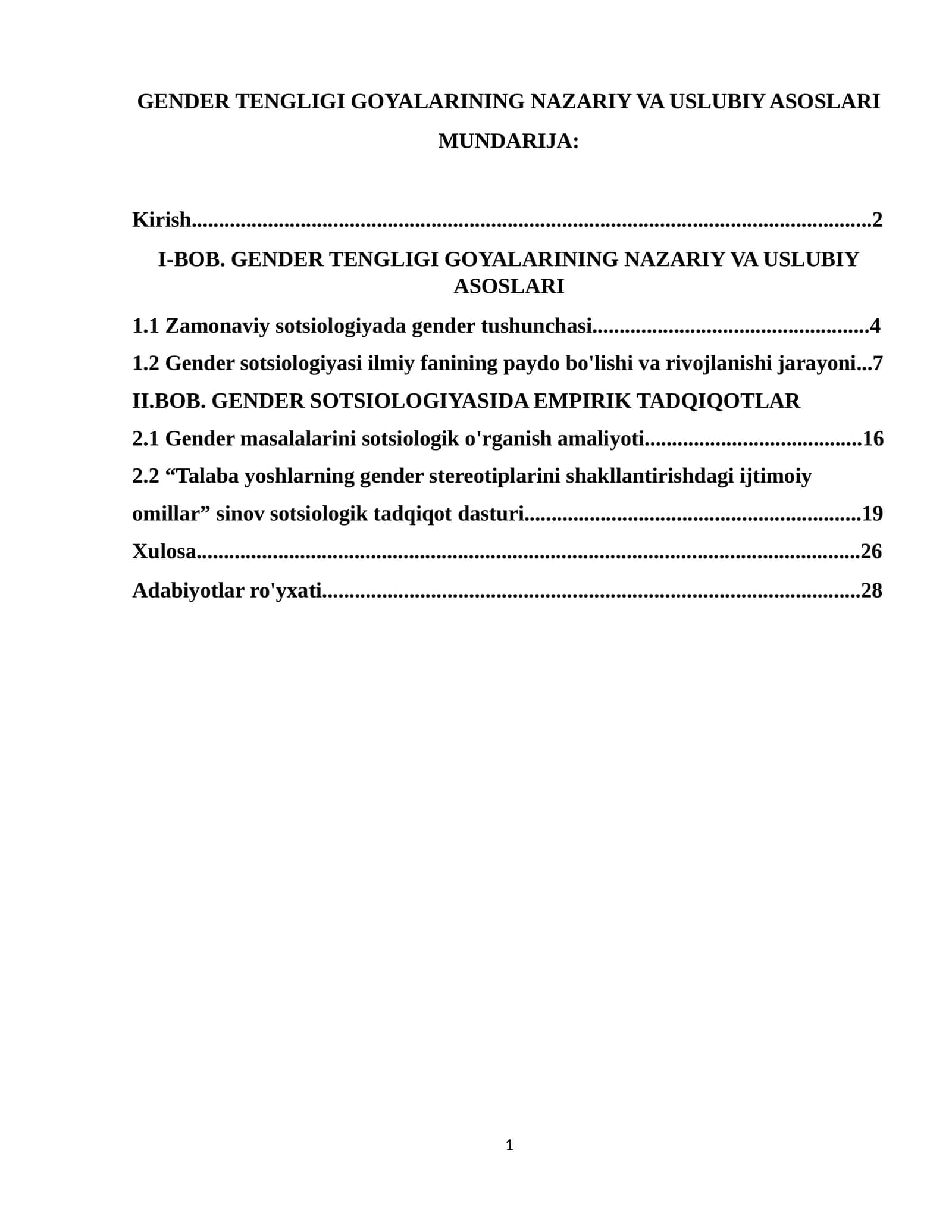 GENDER TENGLIGI GOYALARINING NAZARIY VA USLUBIY ASOSLARI