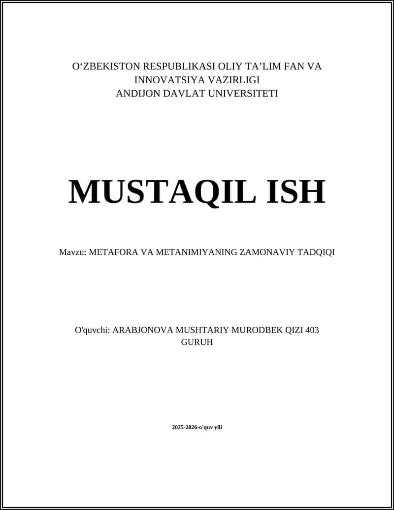METAFORA VA METONIMIYANING ZAMONAVIY TADQIQI