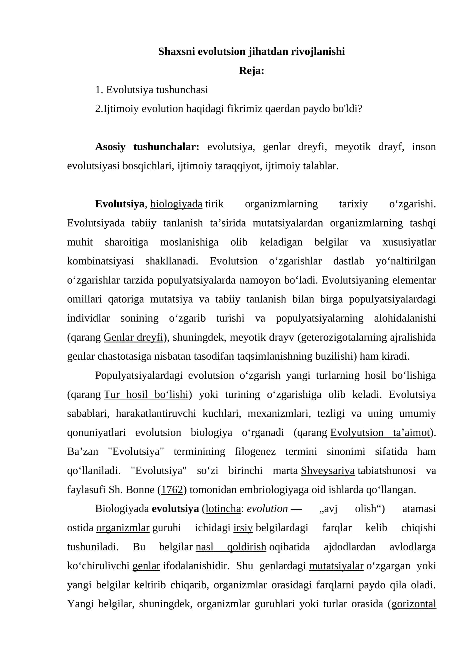 Shaxsni evolutsion jihatdan rivojlanishi