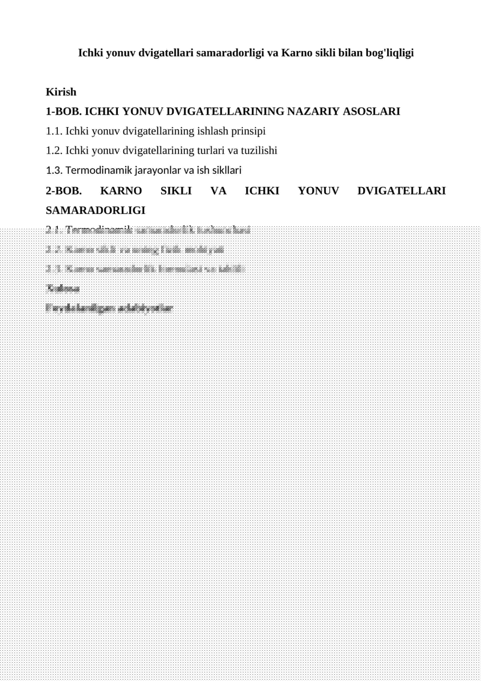Ichki yonuv dvigatellari samaradorligi va Karno sikli bilan bog'liqligi