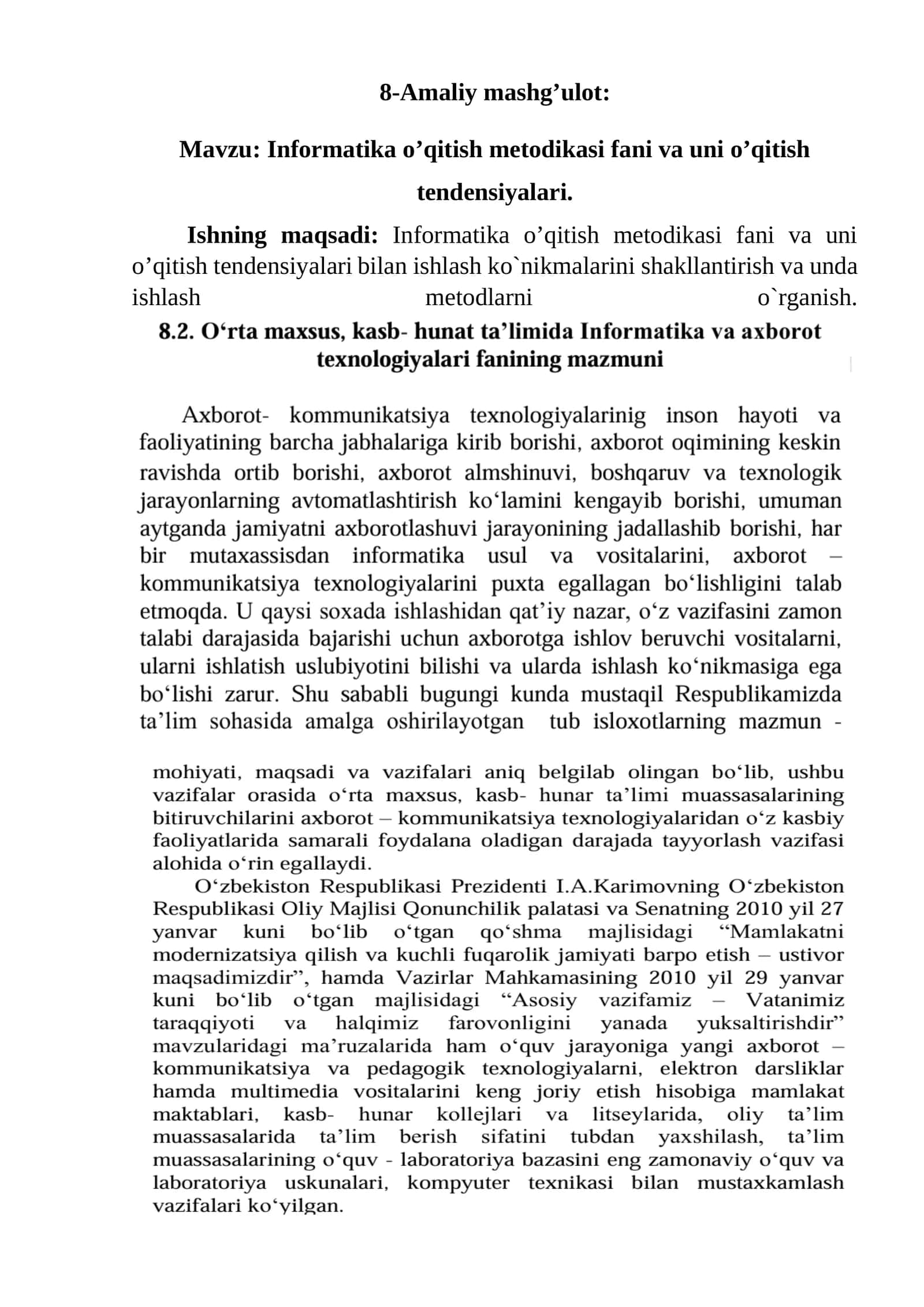 Informatika o’qitish metodikasi fani va uni o’qitish tendensiyalari