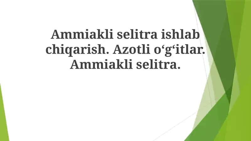Ammoniy Nitrat ishlab chiqarish