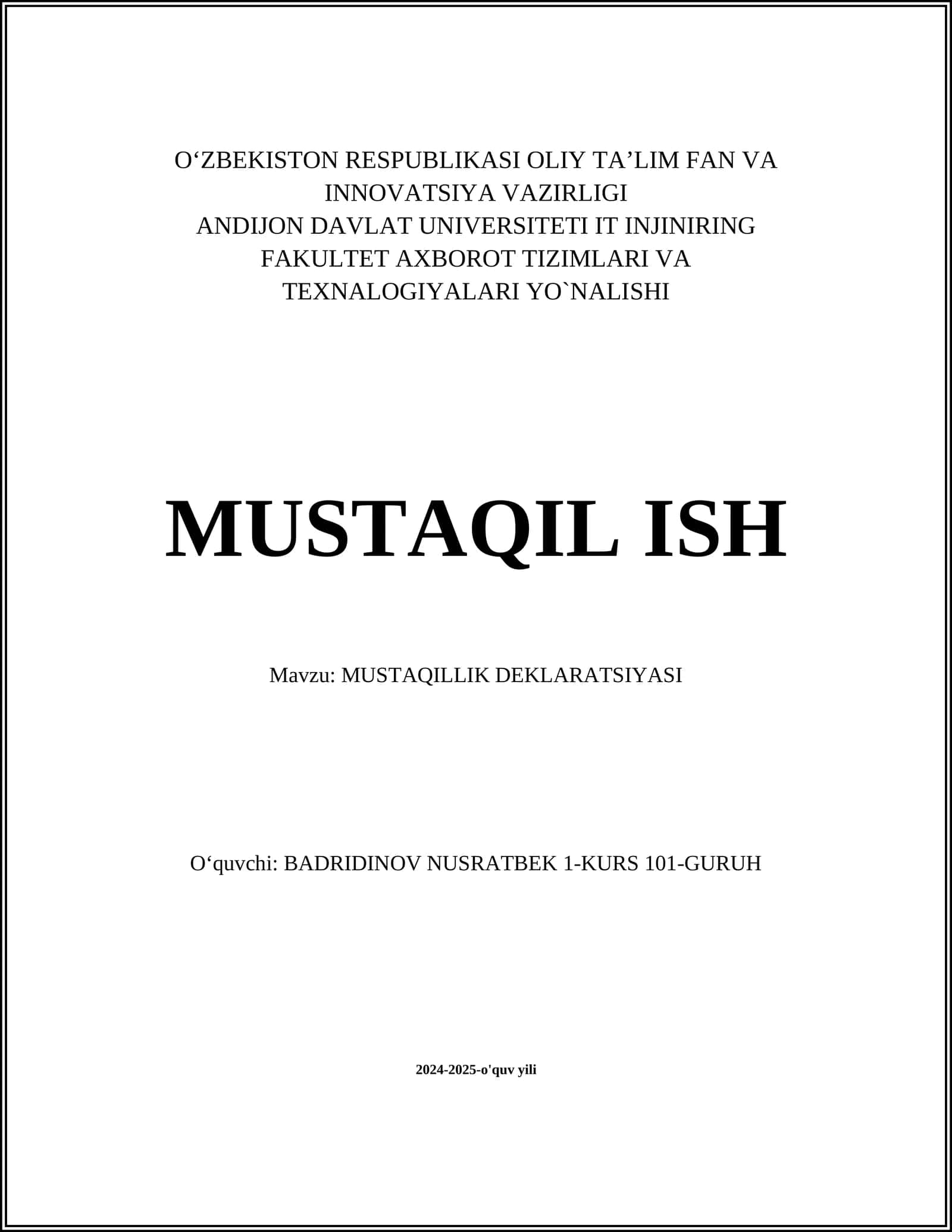 MUSTAQILLIK DEKLARATSIYASI