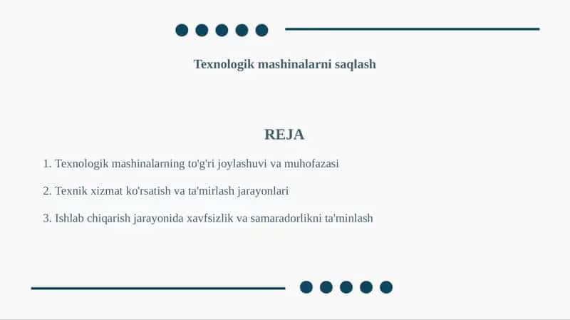 Texnologik mashinalarni saqlash
