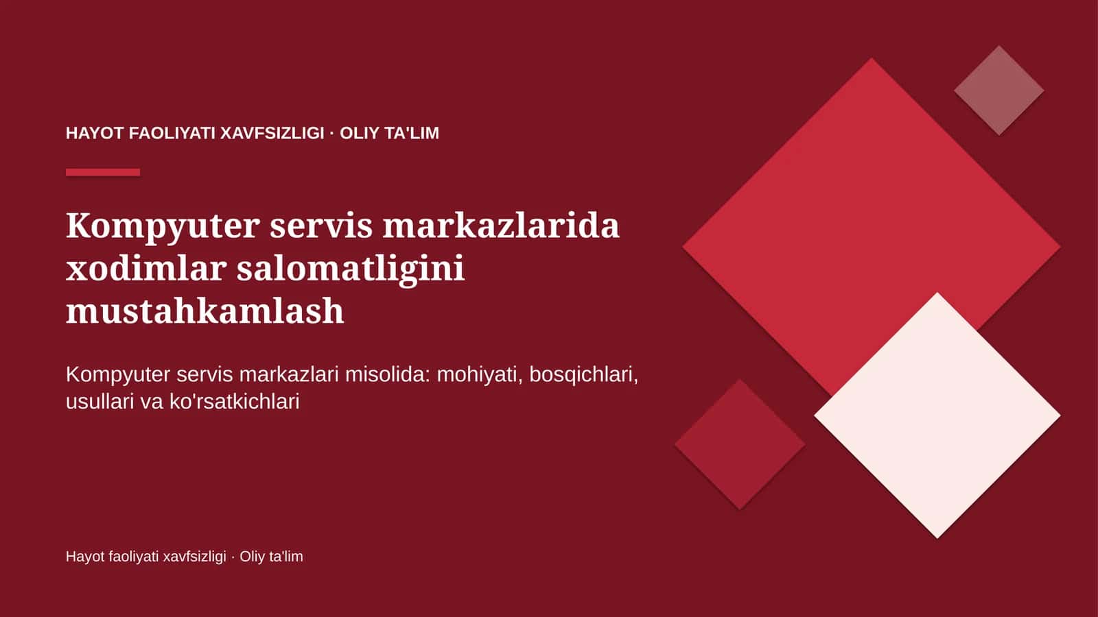 Kompyuter servis markazlarida xodimlar salomatligini mustahkamlash