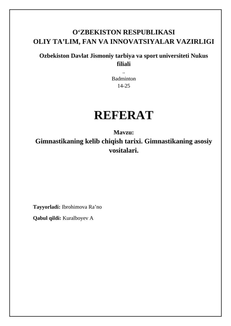 Gimnastika tarixi va rivojlanishi