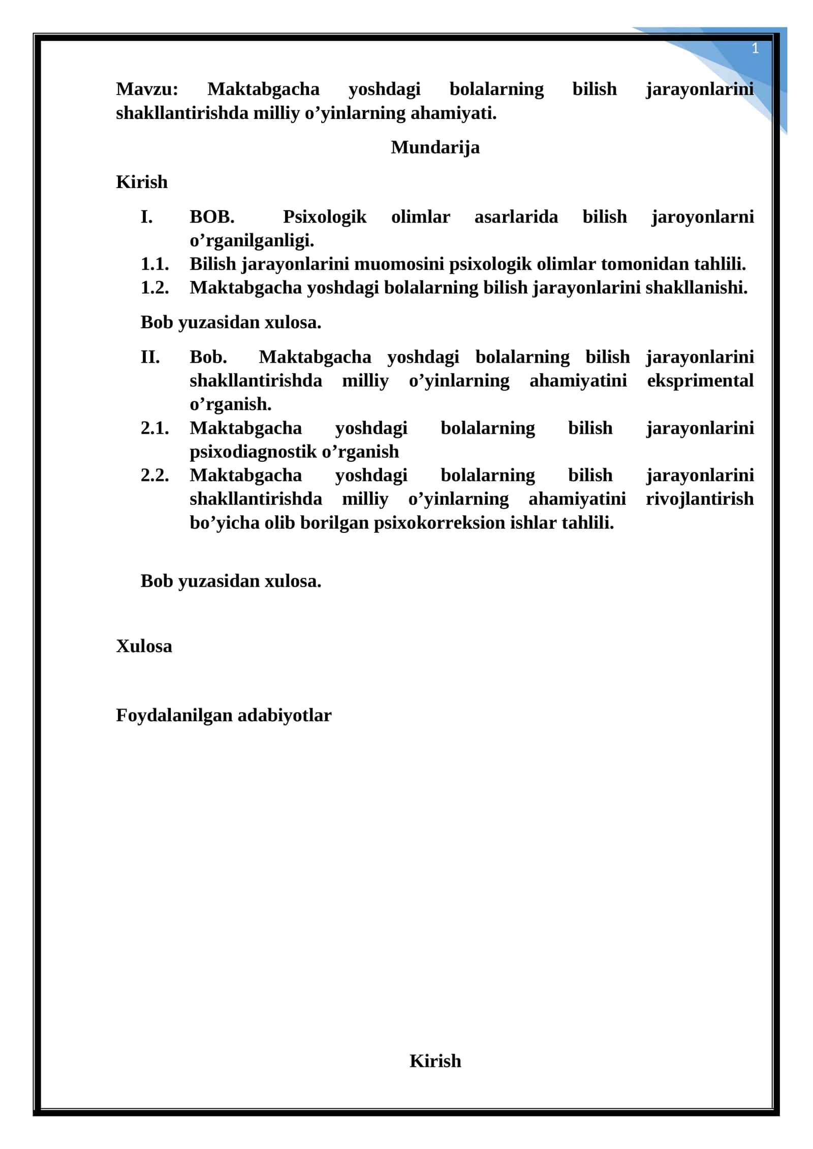 Maktabgacha yoshdagi bolalarning bilish jarayonlarini shakllantirishda milliy o’yinlarning ahamiyati