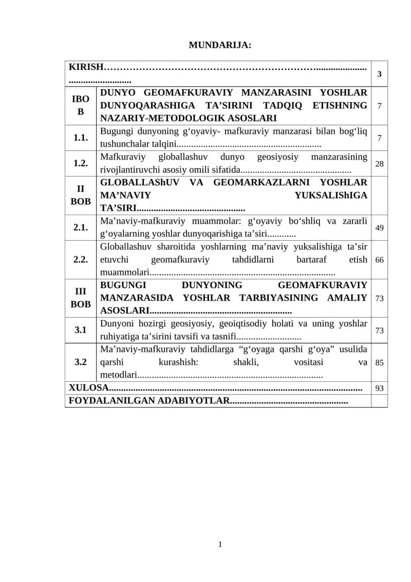 DUNYO GEOMAFKURAVIY MANZARASINI YOSHLAR DUNYOQARASHIGA TA’SIRINI TADQIQ ETISHNING NAZARIY-METODOLOGIK ASOSLARI