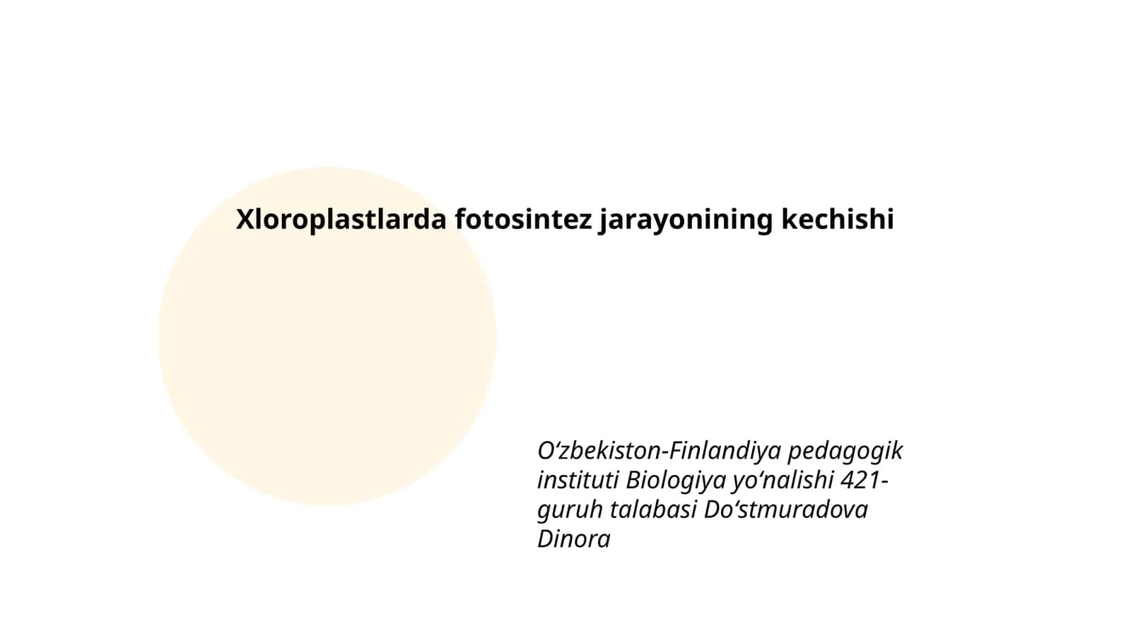 Xloroplastlarda fotosintez jarayonining kechishi