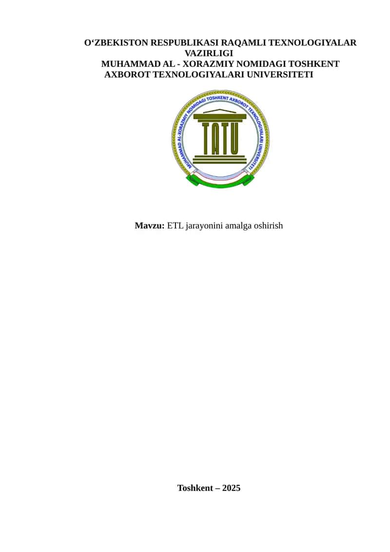 ETL jarayonini amalga oshirish