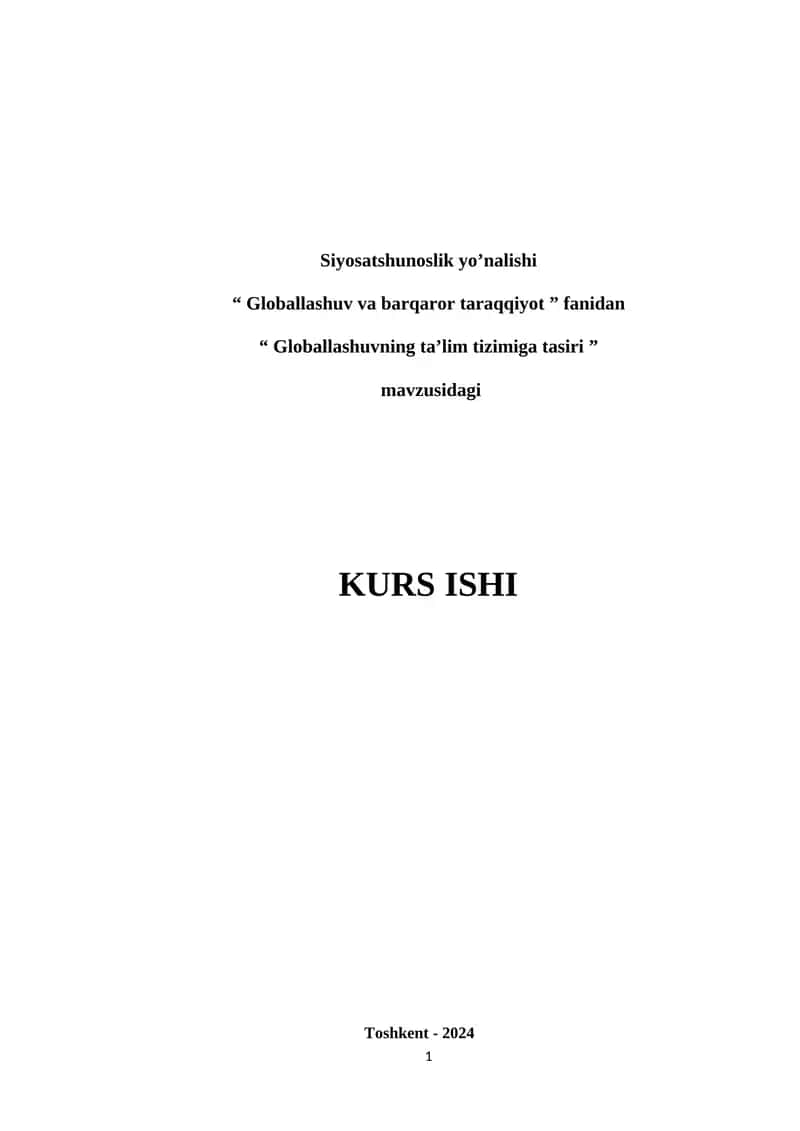 Globallashuvning ta’lim tizimiga tasiri