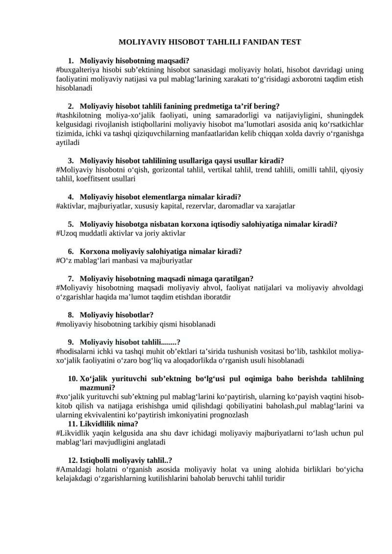 Moliyaviy taxlil testlar