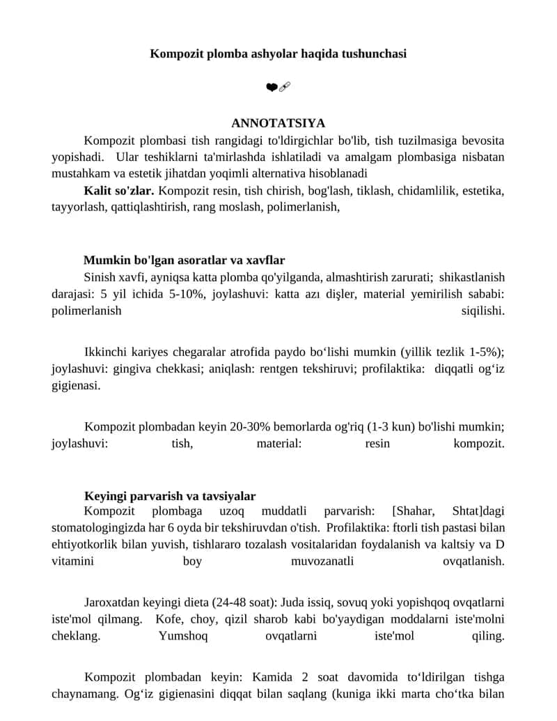 Kompozit plomba ashyolar haqida tushunchasi