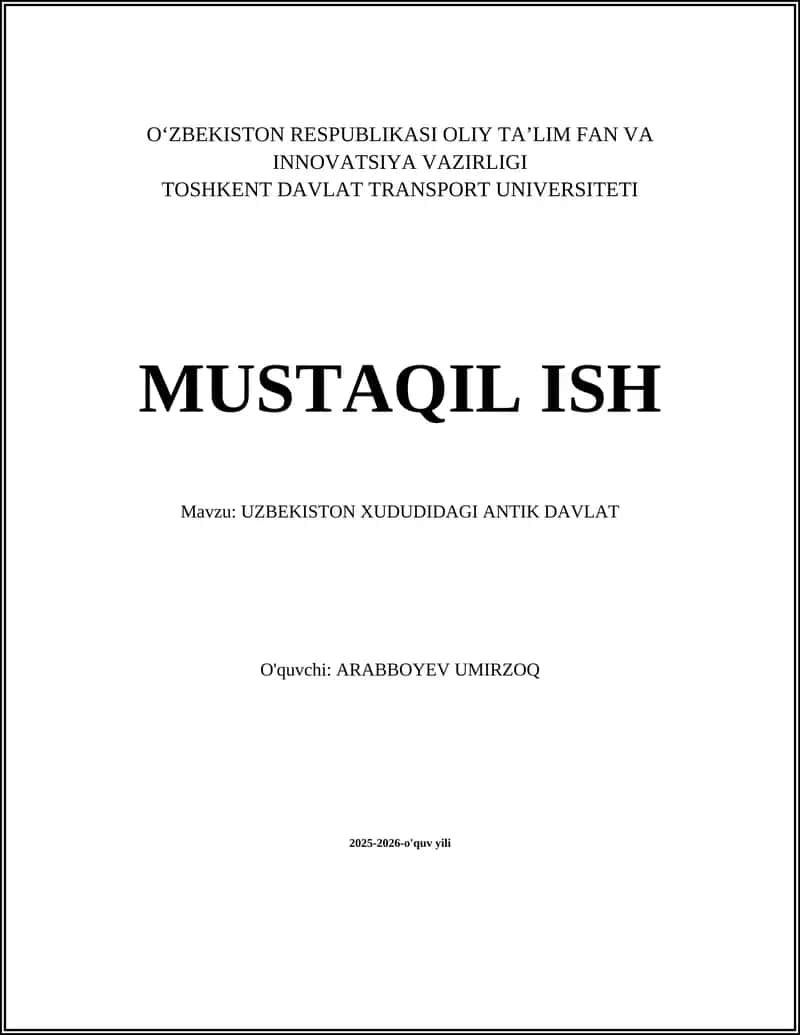 UZBEKISTON XUDUDIDAGI ANTIK DAVLAT