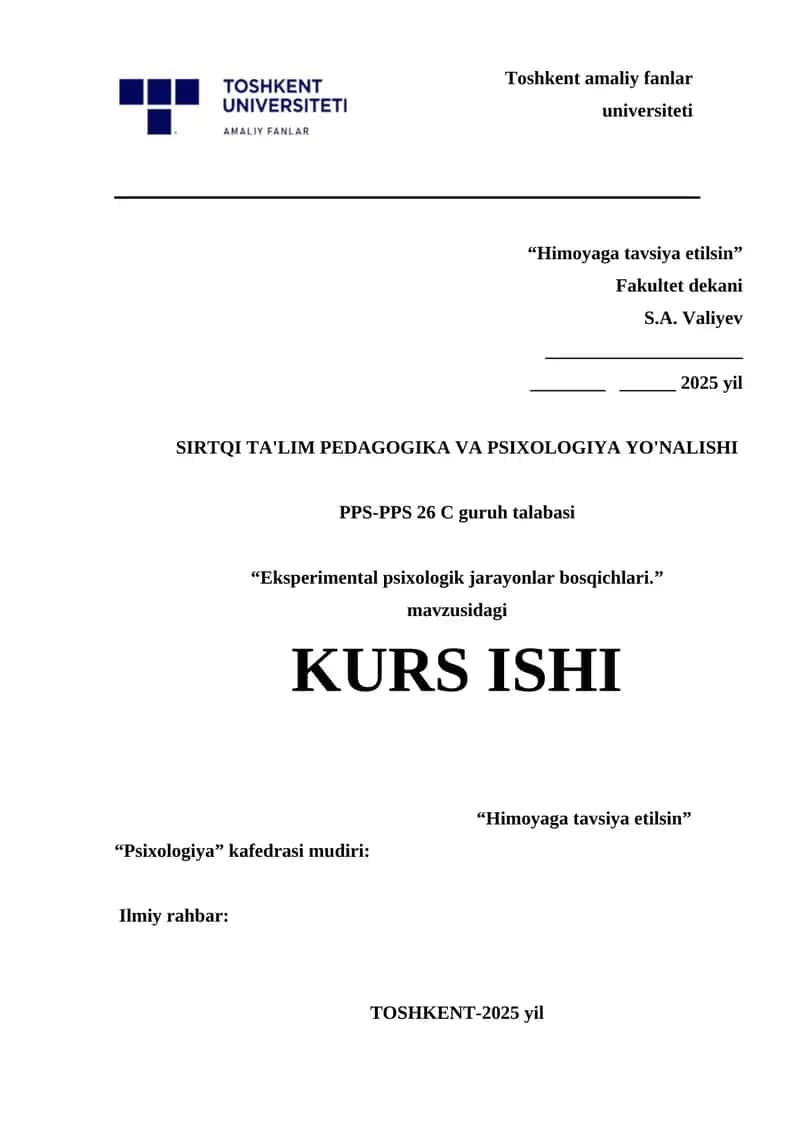 Eksperimental psixologik jarayonlar bosqichlari