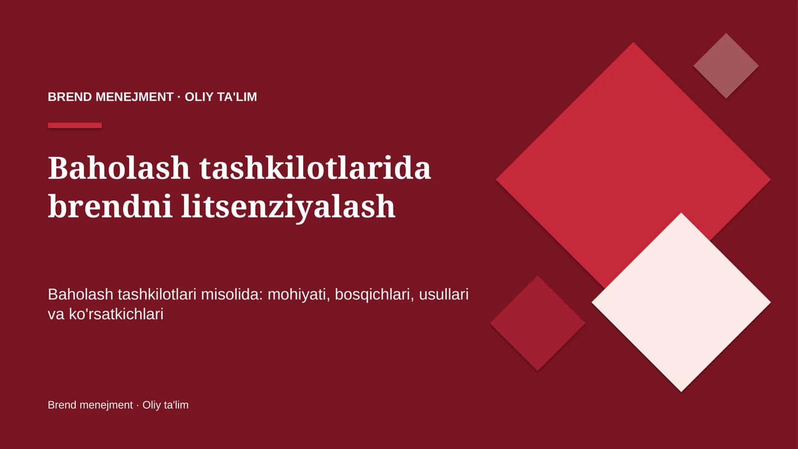 Brend menejment · Oliy ta'lim