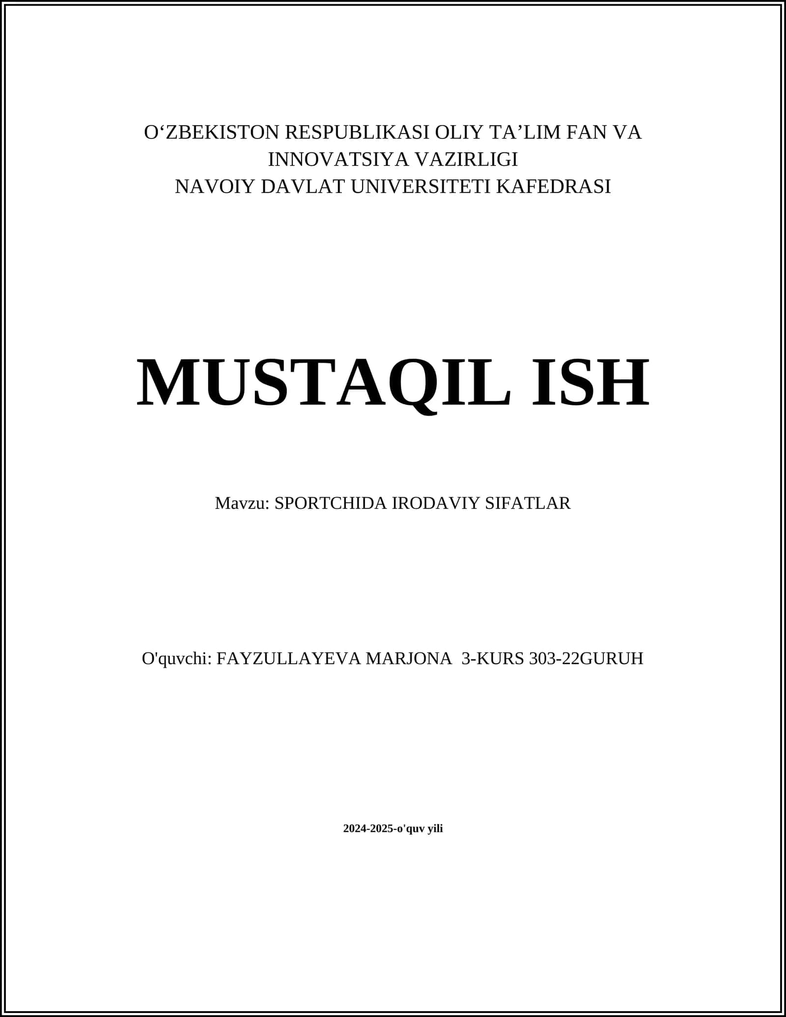 SPORTCHIDA IRODAVIY SIFATLAR