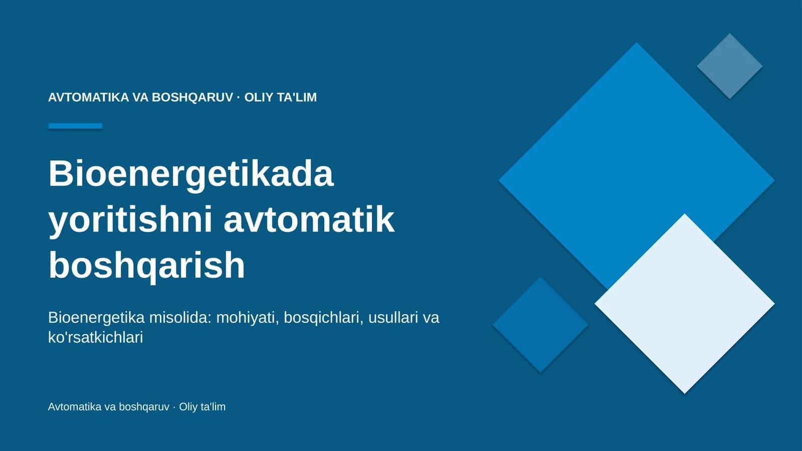 Bioenergetikada yoritishni avtomatik boshqarish