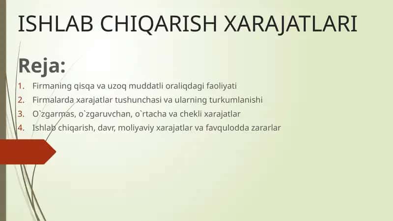 Ishlab Chiqarish Xarajatlari