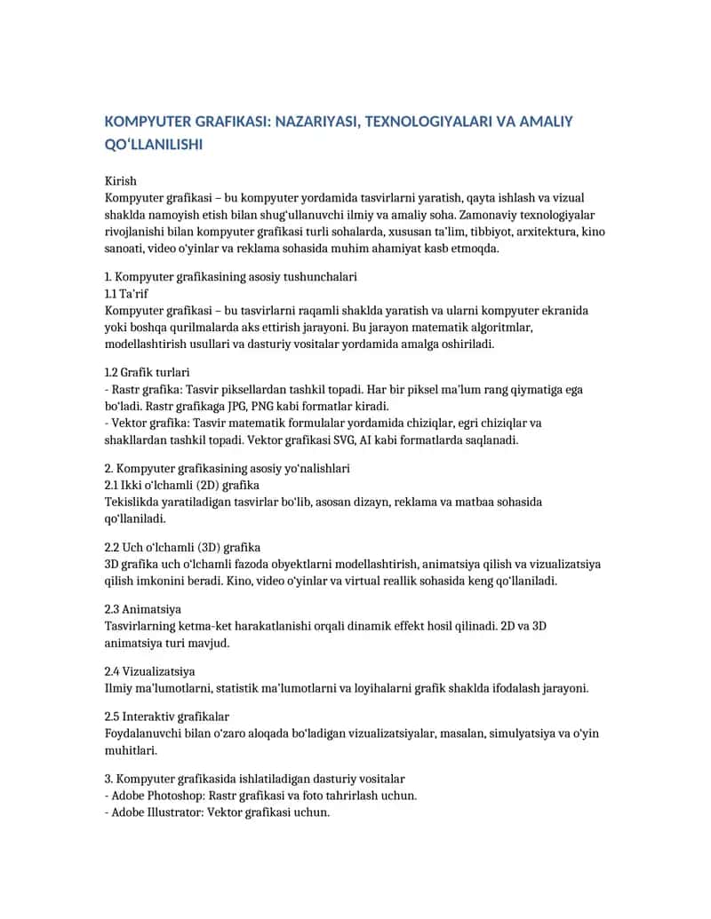 “Kompyuter Grafikasining Sirli Olami – To‘liq Ilmiy va Amaliy Qo‘llanma”