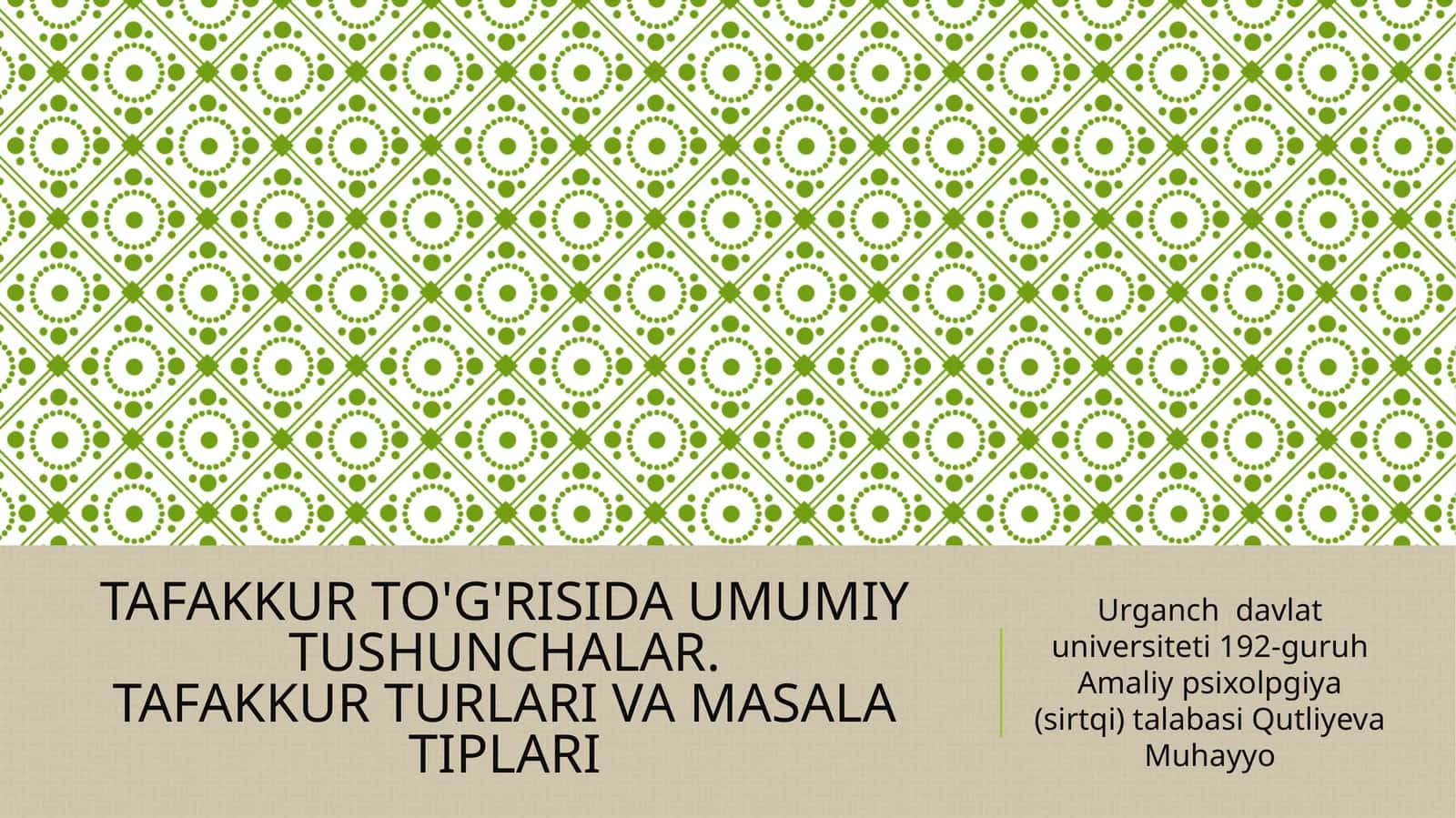 TAFAKKUR TO'G'RISIDA UMUMIY TUSHUNCHALAR.TAFAKKUR TURLARI VA MASALA TIPLARI