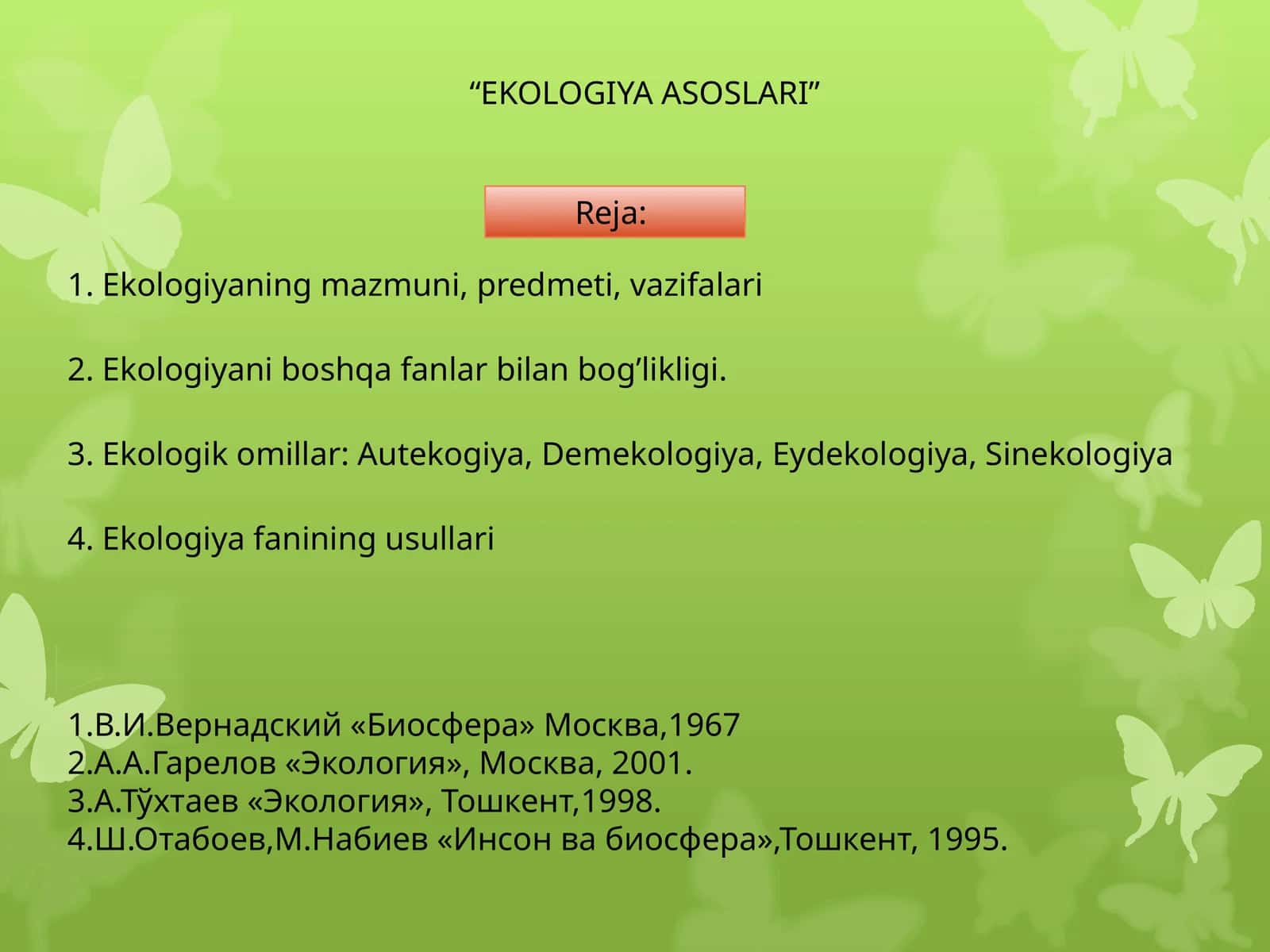 EKOLOGIYA ASOSLARI