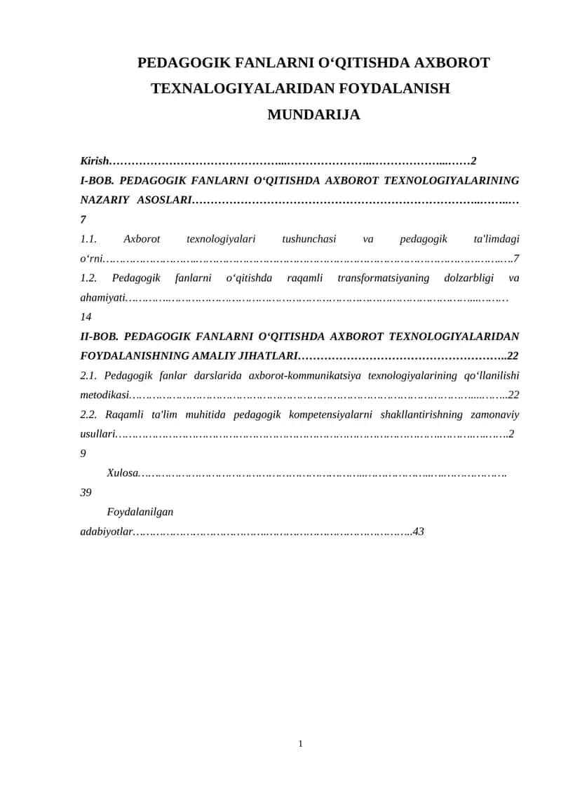 PEDAGOGIK FANLARNI O‘QITISHDA AXBOROT TEXNALOGIYALARIDAN FOYDALANISH