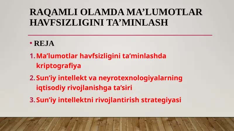 RAQAMLI OLAMDA MA’LUMOTLAR HAVFSIZLIGINI TA’MINLASH