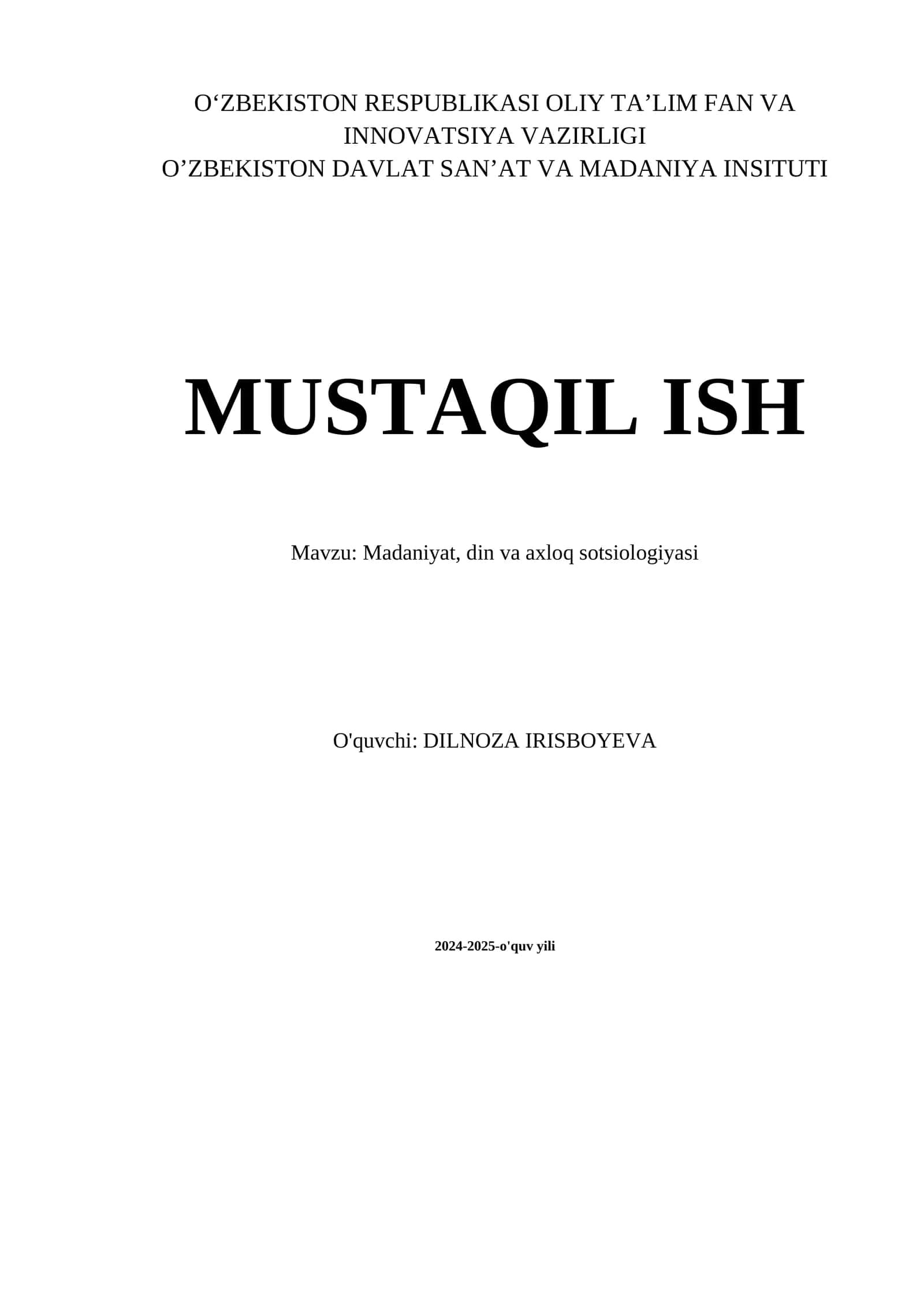 Madaniyat, din va axloq sotsiologiyasi