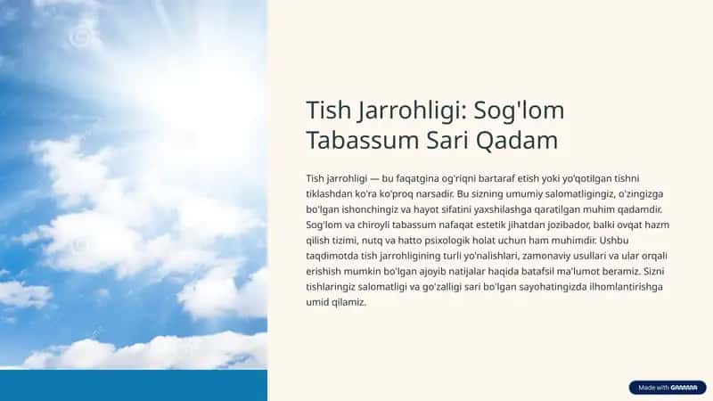 Tish Jarrohligi: Sog'lom Tabassum Sari Qadam
