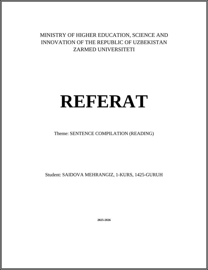 REFERAT Theme: SENTENCE COMPILATION (READING)