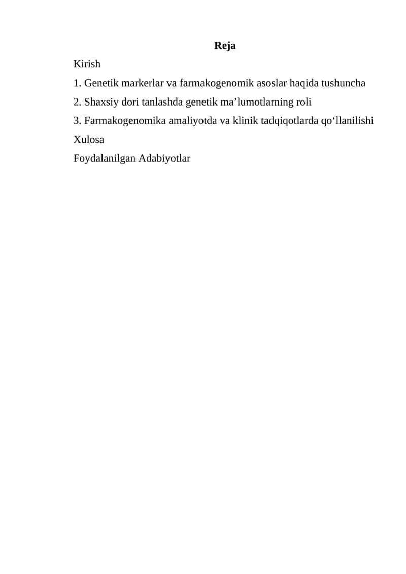 Farmakogenomika va Shaxsiy Dori Tanlov