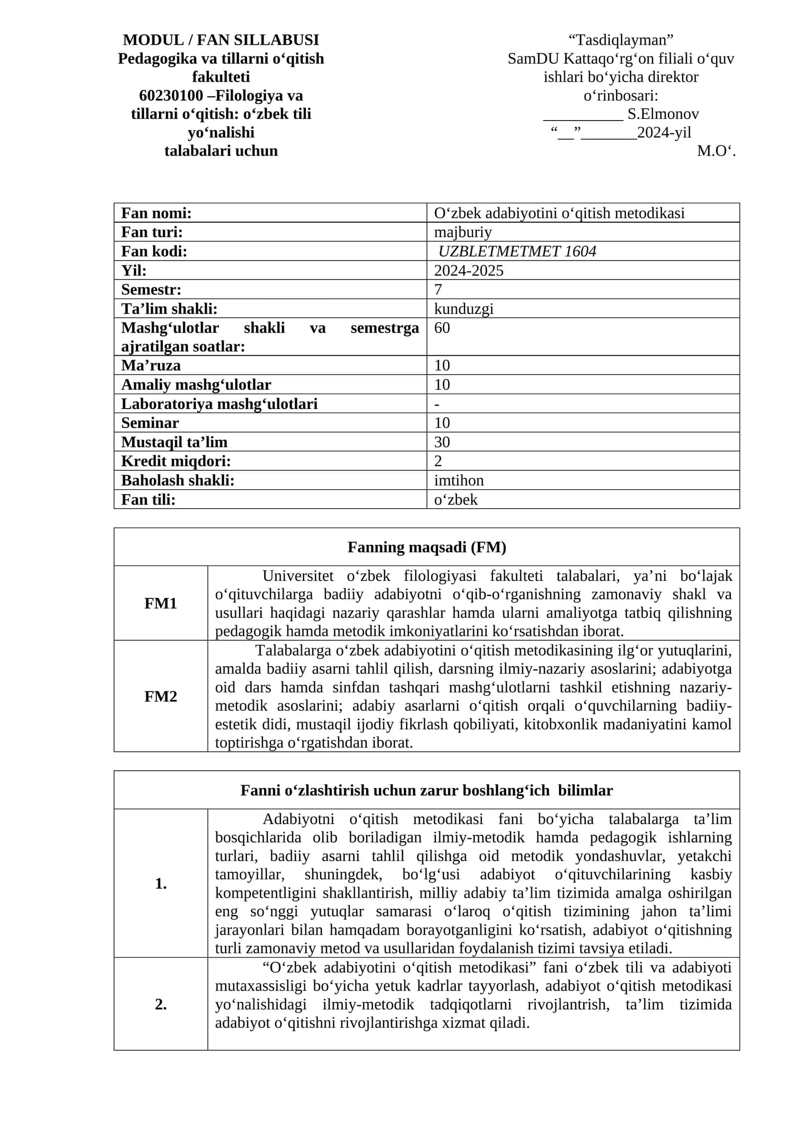 O‘zbek adabiyotini o‘qitish metodikasi