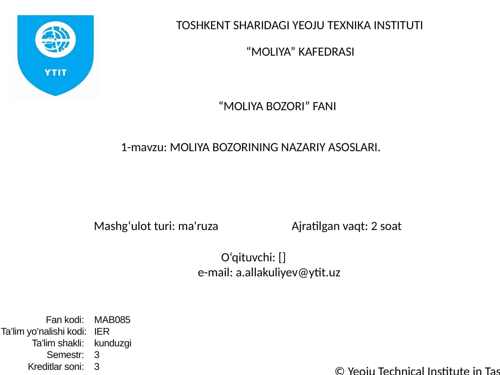 MOLIYA BOZORINING NAZARIY ASOSLARI