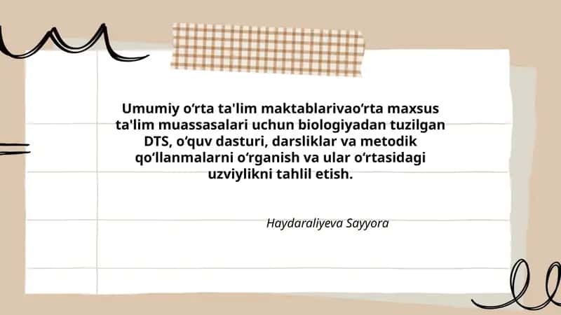 Biologiyadan tuzilgan DTS