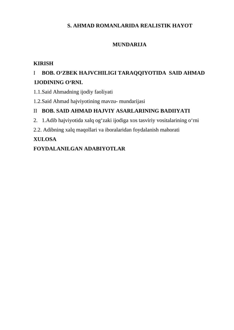 Said Ahmad Romanlarida Realistik Hayot