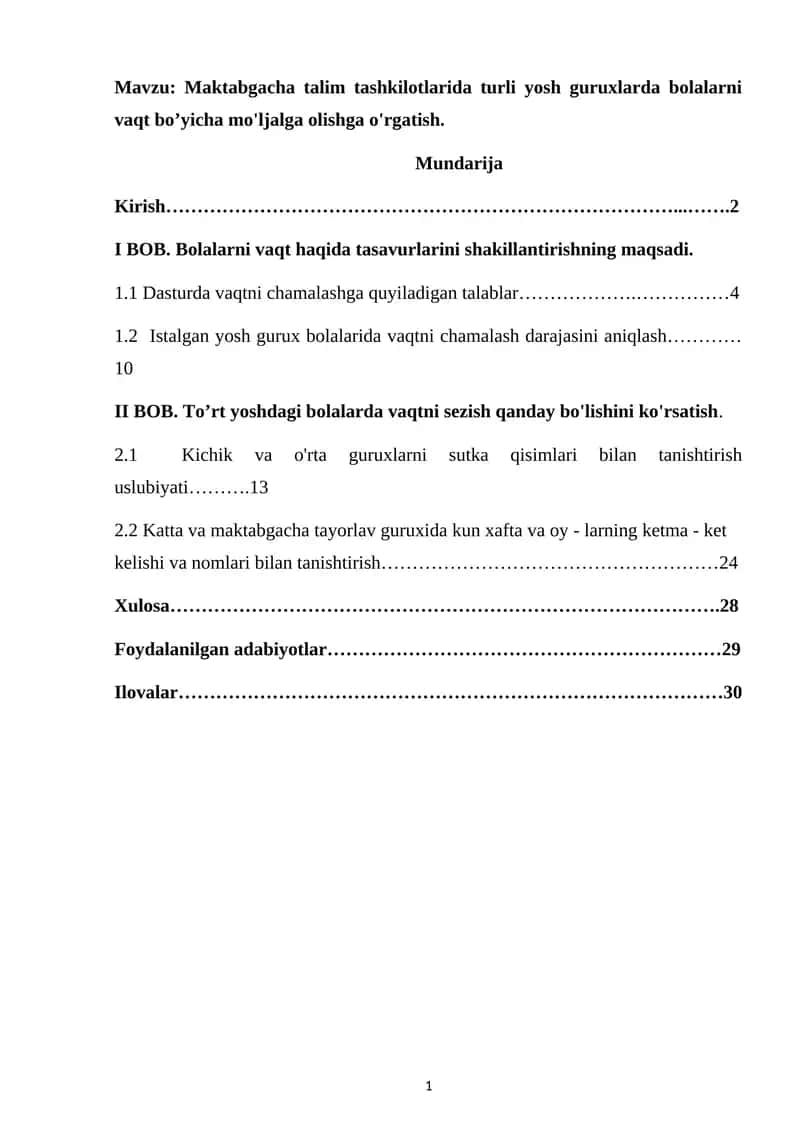 Maktabgacha talim tashkilotlarida turli yosh guruxlarda bolalarni vaqt bo’yicha mo'ljalga olishga o'rgatish