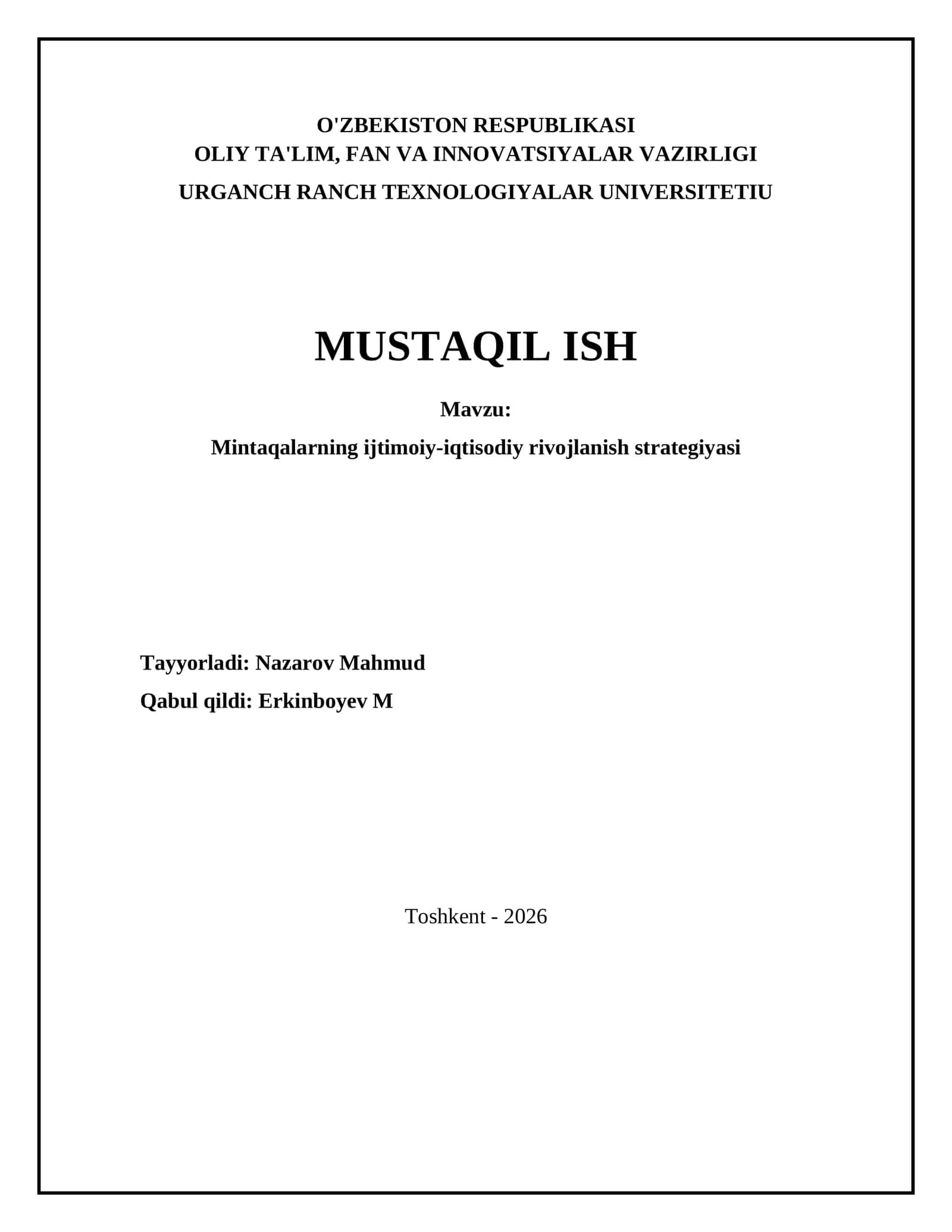 Mintaqalarning ijtimoiy-iqtisodiy rivojlanish strategiyasi