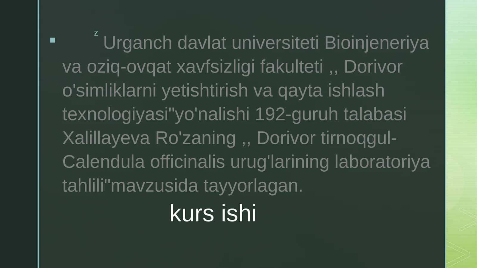 Tirnoqgul (Calendula officinalis) o’simligi urug’larini labaratoriya tahlili