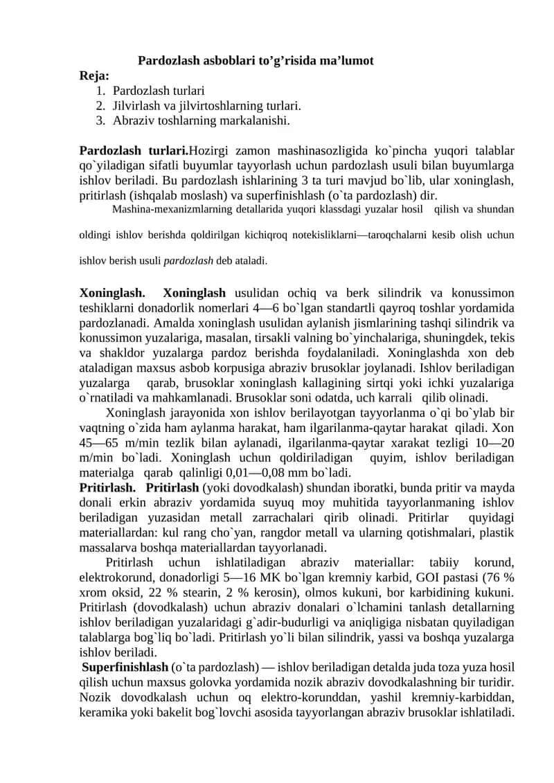 Pardozlash asboblari to’g’risida ma’lumot