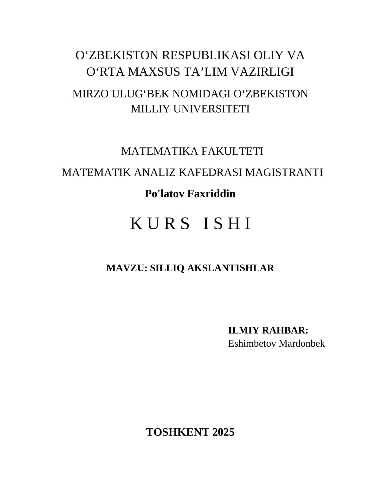 SILLIQ AKSLANTISHLAR