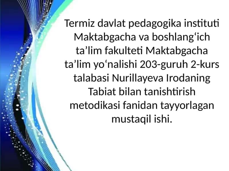 Tabiat bilan tanishtirish metodikasi